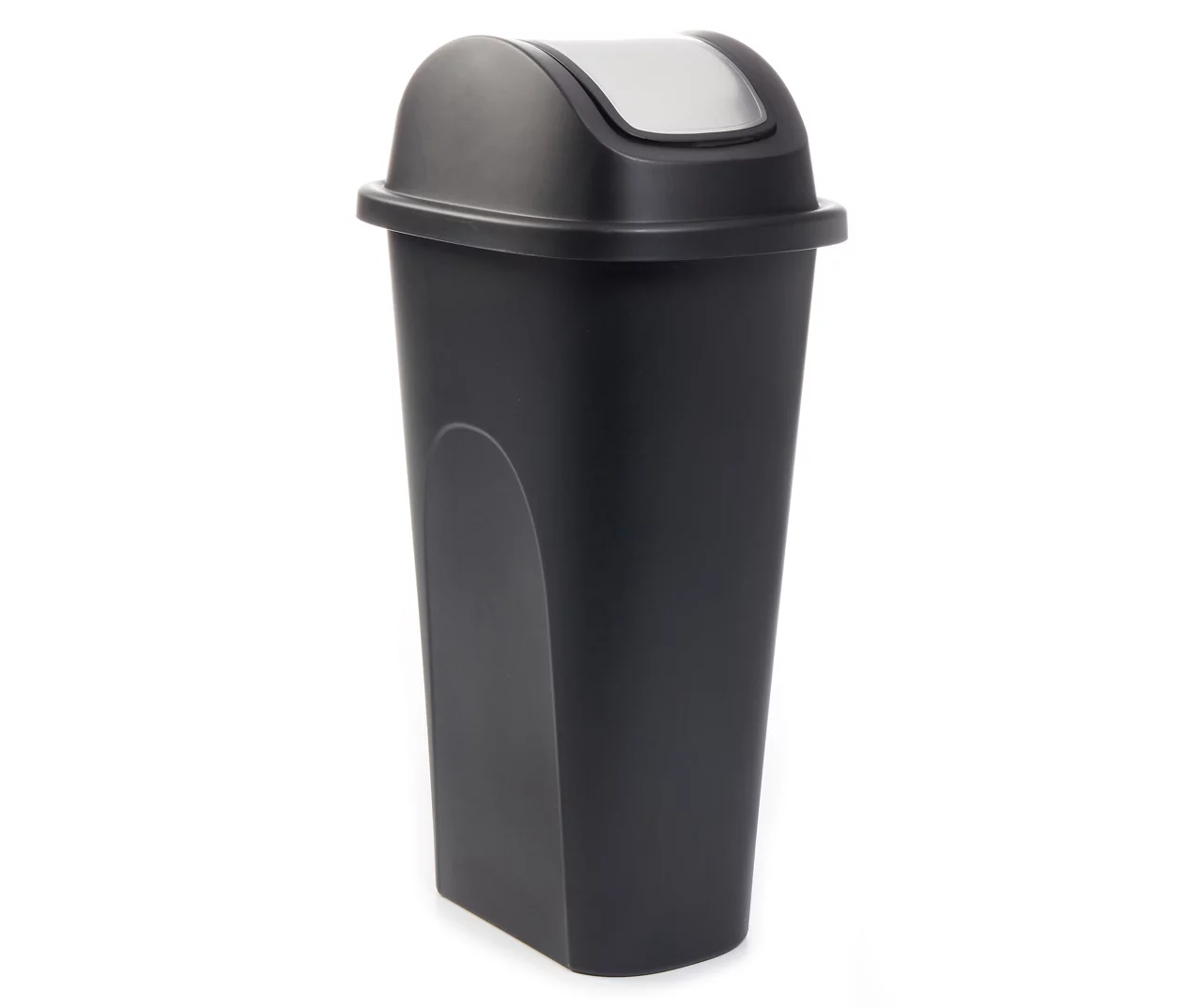 Black Slim 11-Gallon Wastebasket With Silver Flap Lid 1 Black Slim 11-Gallon Wastebasket With Silver Flap Lid