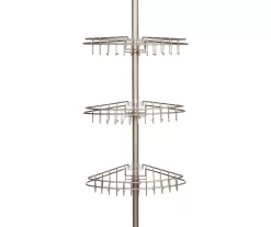Satin Nickel 3-Basket Pole Shower Caddy