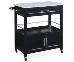 Black Double Door Kitchen Cart With Granite Top