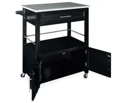 Black Double Door Kitchen Cart With Granite Top -Deco Haven Shop 810389517 2