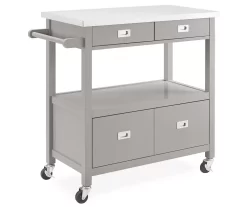 Gray Steel Top Kitchen Cart With Drawers