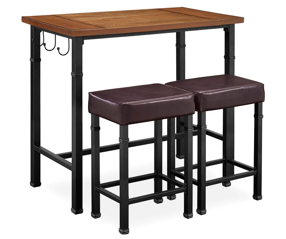 Luke Industrial 3-Piece Pub Table Set With Hooks 1 Luke Industrial 3-Piece Pub Table Set With Hooks