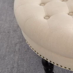 Claire Cream Round French Country Ottoman -Deco Haven Shop 810389634 3