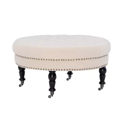 Claire Cream Round French Country Ottoman -Deco Haven Shop 810389634 4