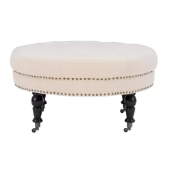 Claire Cream Round French Country Ottoman -Deco Haven Shop 810389634 5