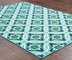 Halsey Blue & Green Round Outdoor Area Rug, (7'10") 10 Halsey Blue & Green Round Outdoor Area Rug, (7'10") -Deco Haven Shop 810413052 3