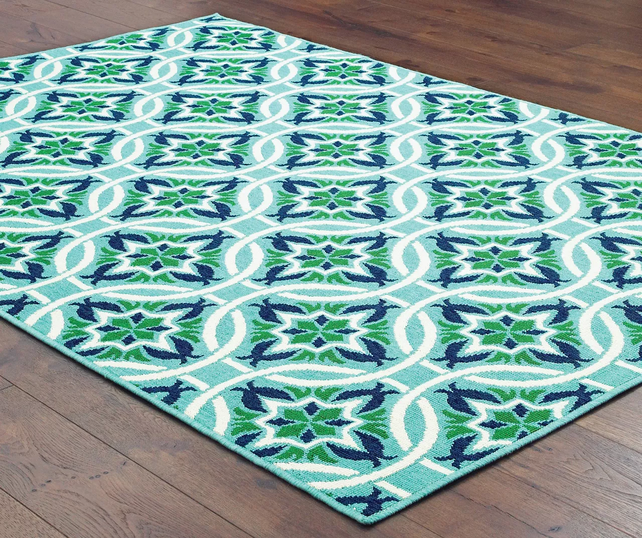 Halsey Blue & Green Round Outdoor Area Rug, (7'10") 4 Halsey Blue & Green Round Outdoor Area Rug, (7'10") - Image 4