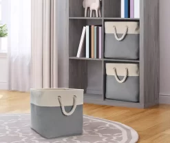 Gray & Cream Fabric Storage Bin With Rope Handles -Deco Haven Shop 810448615 11