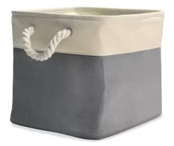 Gray & Cream Fabric Storage Bin With Rope Handles -Deco Haven Shop 810448615 21