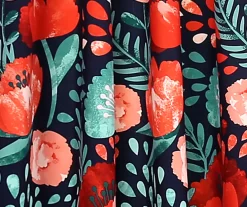 Poppy Garden Navy & Red Room-Darkening Back Tab Curtain Panel Pair, (95") -Deco Haven Shop 810468160 2