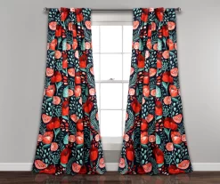 Poppy Garden Navy & Red Room-Darkening Back Tab Curtain Panel Pair, (95")