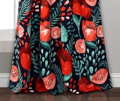 Poppy Garden Navy & Red Room-Darkening Back Tab Curtain Panel Pair, (95") -Deco Haven Shop 810468160 3