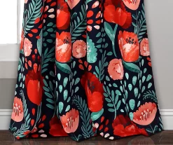 Poppy Garden Navy & Red Room-Darkening Back Tab Curtain Panel Pair, (84") -Deco Haven Shop 810468161 3