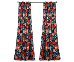 Poppy Garden Navy & Red Room-Darkening Back Tab Curtain Panel Pair, (84") -Deco Haven Shop 810468161 7
