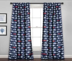 Race Cars Navy & Red Room-Darkening Back Tab Curtain Panel Pair, (84")