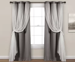 Lush Dark Gray Blackout Grommet Curtain Panel Pair With Sheer Overlay, (95") -Deco Haven Shop 810468187 2