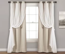 Lush Wheat Blackout Grommet Curtain Panel Pair With Sheer Overlay, (95") -Deco Haven Shop 810468199 2