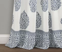 Teardrop Leaf Navy Room-Darkening Back Tab Curtain Panel Pair, (95") -Deco Haven Shop 810468222 2