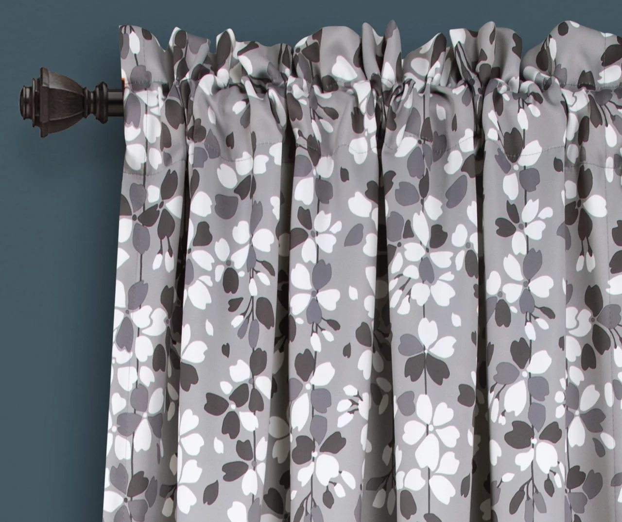 Weeping Flowers Gray Room-Darkening Rod Pocket Curtain Panel Pair, (95") 2 Weeping Flowers Gray Room-Darkening Rod Pocket Curtain Panel Pair, (95") - Image 2