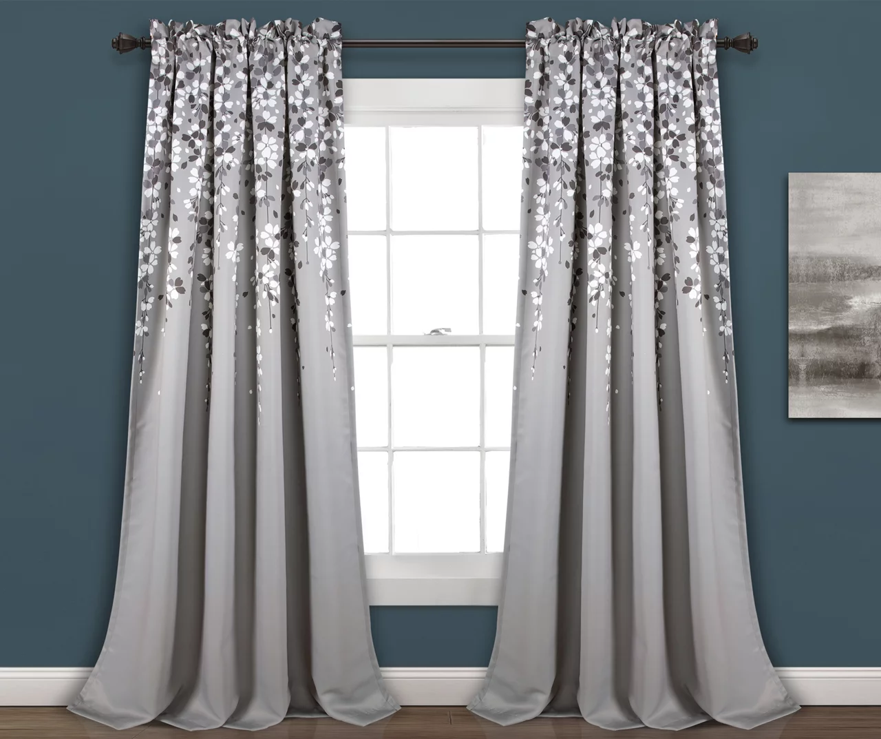 Weeping Flowers Gray Room-Darkening Rod Pocket Curtain Panel Pair, (95") 1 Weeping Flowers Gray Room-Darkening Rod Pocket Curtain Panel Pair, (95")