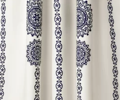 Stripe Medallion Navy Room-Darkening Rod Pocket Curtain Panel Pair, (95") -Deco Haven Shop 810468271 2