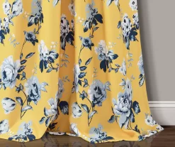 Tania Floral Yellow & Blue Room-Darkening Back Tab Curtain Panel Pair, (84") -Deco Haven Shop 810468285 2