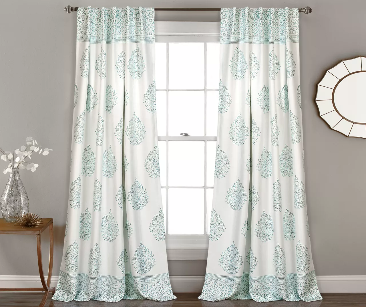 Teardrop Leaf Blue Room-Darkening Back Tab Curtain Panel Pair, (84") 1 Teardrop Leaf Blue Room-Darkening Back Tab Curtain Panel Pair, (84")