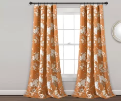 Botanical Garden Orange Room-Darkening Rod Pocket Curtain Panel Pair, (84")
