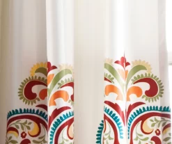 Clara Turquoise & Tangerine Paisley Room-Darkening Rod Pocket Curtain Panel Pair, (84") -Deco Haven Shop 810468307 2