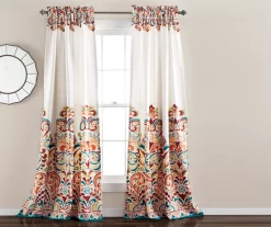 Clara Turquoise & Tangerine Paisley Room-Darkening Rod Pocket Curtain Panel Pair, (84")