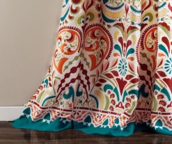 Clara Turquoise & Tangerine Paisley Room-Darkening Rod Pocket Curtain Panel Pair, (84") -Deco Haven Shop 810468307 4