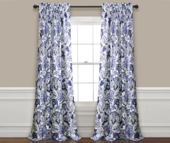 Cynthia Jacobean Blue Room-Darkening Rod Pocket Curtain Panel Pair -Deco Haven Shop 810468312