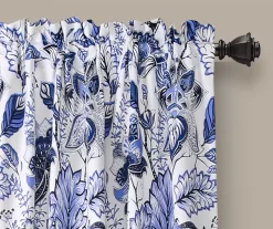 Cynthia Jacobean Blue Room-Darkening Rod Pocket Curtain Panel Pair -Deco Haven Shop 810468315 1