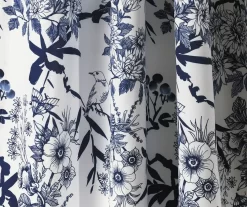 Botanical Garden Navy & White Room-Darkening Rod Pocket Curtain Panel Pair, (84") -Deco Haven Shop 810468368 3