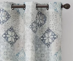 Martina Medallion Blue Blackout Grommet Curtain Panel, (108") -Deco Haven Shop 810475131 2