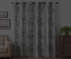 Martina Medallion Blue Blackout Grommet Curtain Panel, (108") -Deco Haven Shop 810475131 6