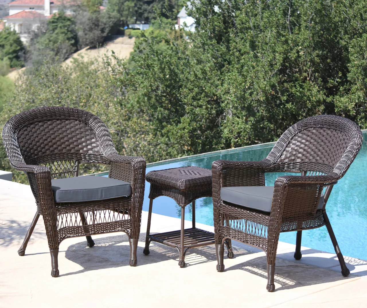 Espresso 3-Piece Cushioned Patio All-Weather Wicker Chat Set 3 Espresso 3-Piece Cushioned Patio All-Weather Wicker Chat Set - Image 3