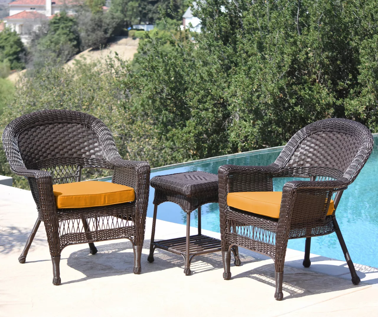 Espresso 3-Piece Cushioned Patio All-Weather Wicker Chat Set 9 Espresso 3-Piece Cushioned Patio All-Weather Wicker Chat Set - Image 9