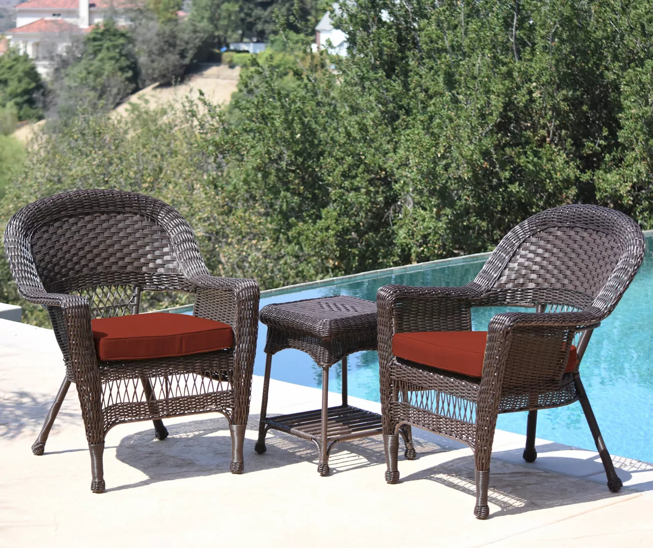 Espresso 3-Piece Cushioned Patio All-Weather Wicker Chat Set 14 Espresso 3-Piece Cushioned Patio All-Weather Wicker Chat Set - Image 14