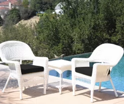 White 3-Piece Cushioned Patio All-Weather Wicker Chat Set -Deco Haven Shop 810478396