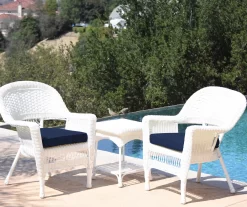 White 3-Piece Cushioned Patio All-Weather Wicker Chat Set -Deco Haven Shop 810478398