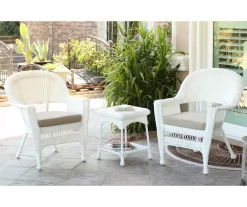 White 3-Piece Cushioned Patio All-Weather Wicker Chat Set -Deco Haven Shop 810478400 1