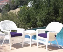 White 3-Piece Cushioned Patio All-Weather Wicker Chat Set -Deco Haven Shop 810478404
