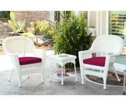 White 3-Piece Cushioned Patio All-Weather Wicker Chat Set -Deco Haven Shop 810478405 1
