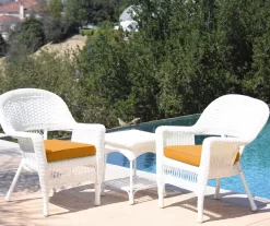 White 3-Piece Cushioned Patio All-Weather Wicker Chat Set -Deco Haven Shop 810478407