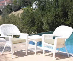 White 3-Piece Cushioned Patio All-Weather Wicker Chat Set -Deco Haven Shop 810478408