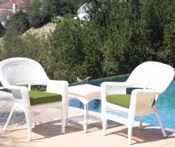 White 3-Piece Cushioned Patio All-Weather Wicker Chat Set -Deco Haven Shop 810478409