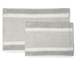 Light Gray & White Stripe Chenille 2-Piece Bath Rug Set