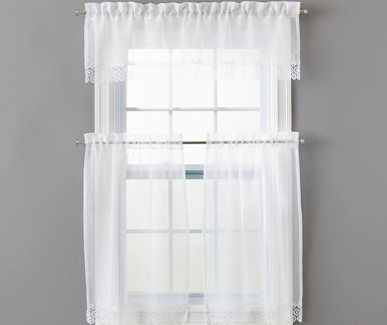 Kira Valance & Tier 3-Piece Curtain Set 1 Kira Valance & Tier 3-Piece Curtain Set