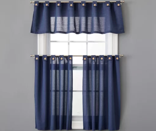 Chambray Blue Valance & Tier 3-Piece Curtain Set -Deco Haven Shop 810511118